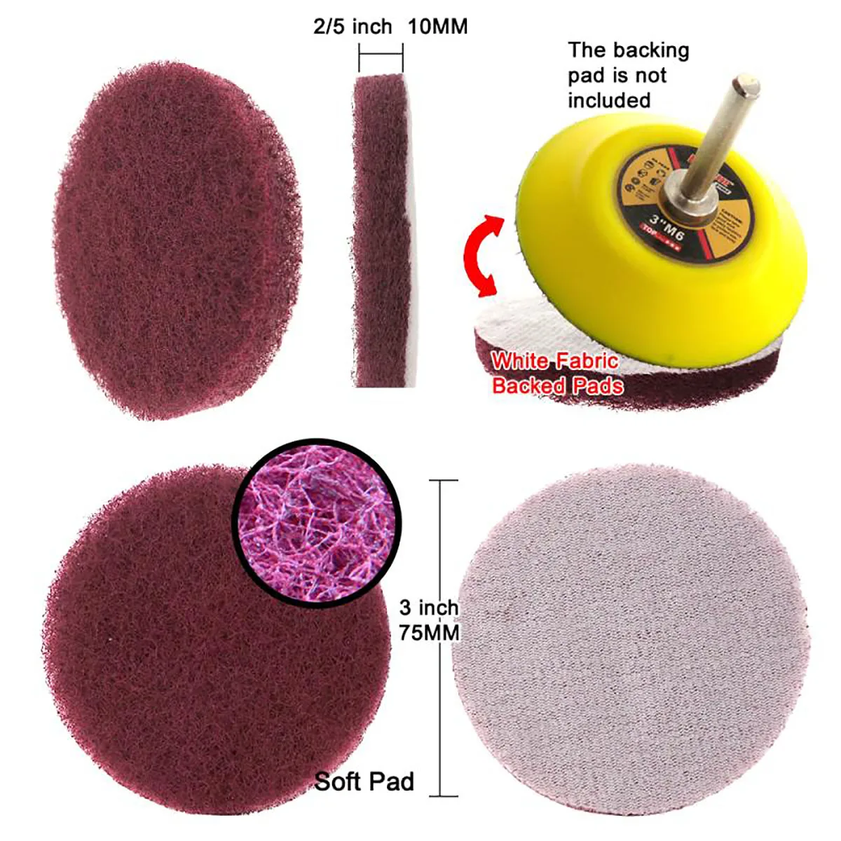 1-50Pcs Flocking Scouring Pad 3 inch 75mm Round Nylon Fiber Abrasive Sanding Discs for Rust Removal Dusting Polishing Grinding