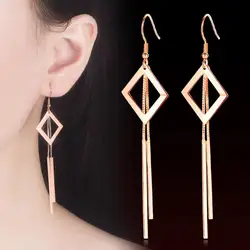 KOFSAC New Trendy Rose Gold 925 Silver Earrings For Women Geometric Hollow Square Long Tassel Earring Female Holiday Jewelry