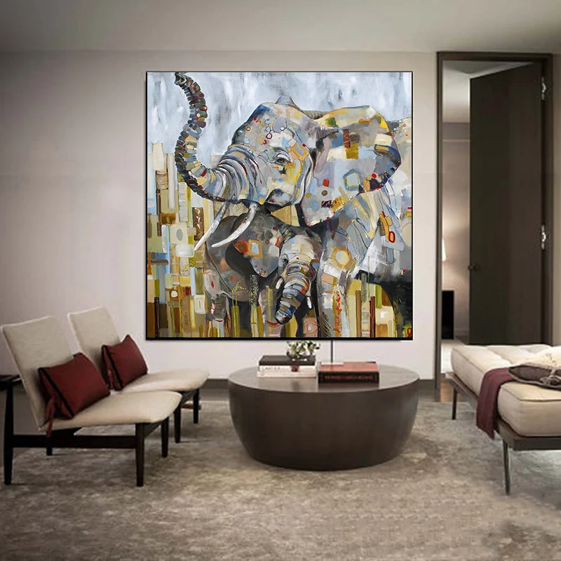 Modern art Abstract Animal Canvas Paintings on Wall Art Picture Maternal Love Elephant Canvas Poster Prints Paintings Home Decor