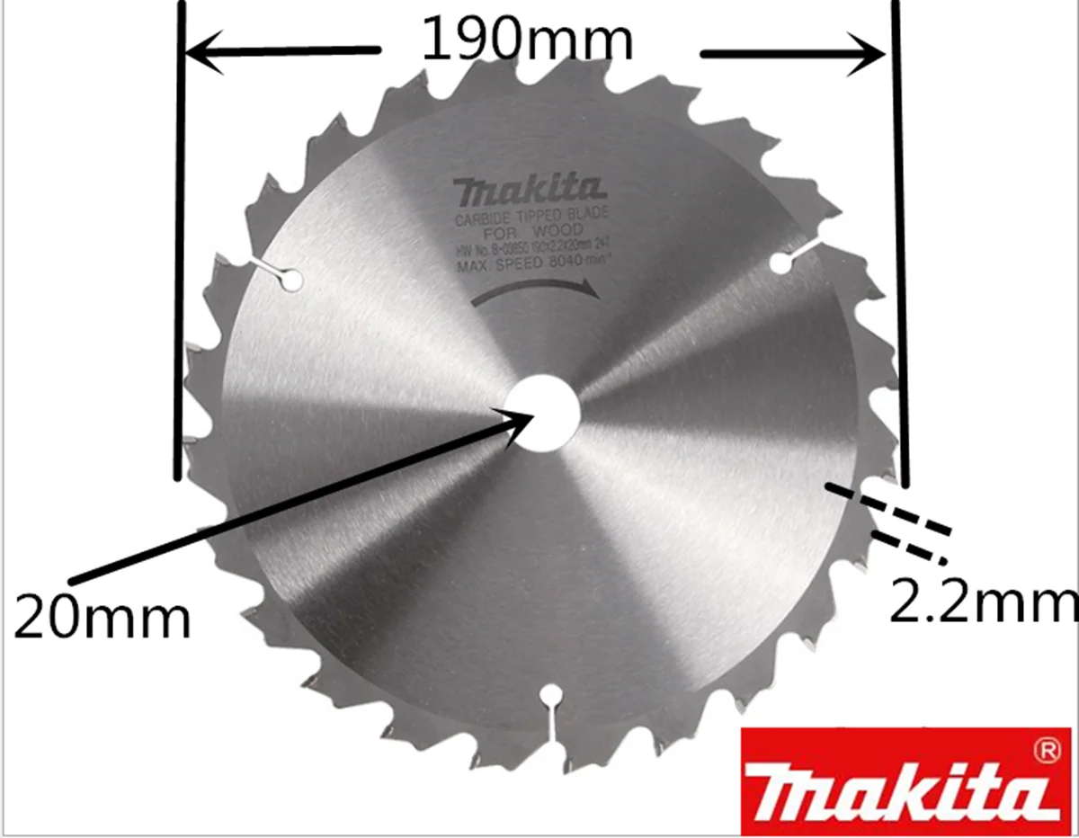 

Makita b-03850 190mm 24 tooth cutting machine for woodworking for HS004GM201 HS004GZ DHS783Z DHS782PT2J DHS782Z and so on