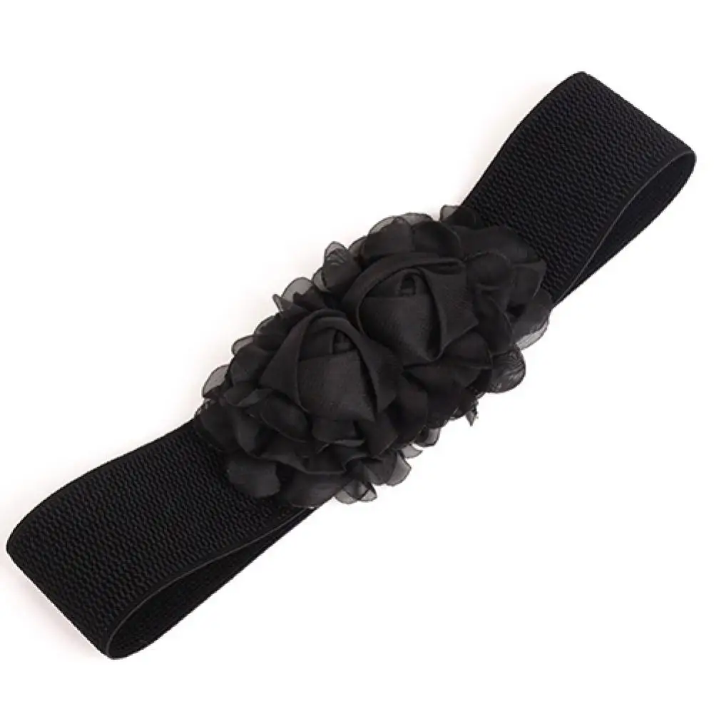 Fashion Women Girl Fashion Wide Stretch Elastic Waist Belt Solid Color Flower Waistband Gift