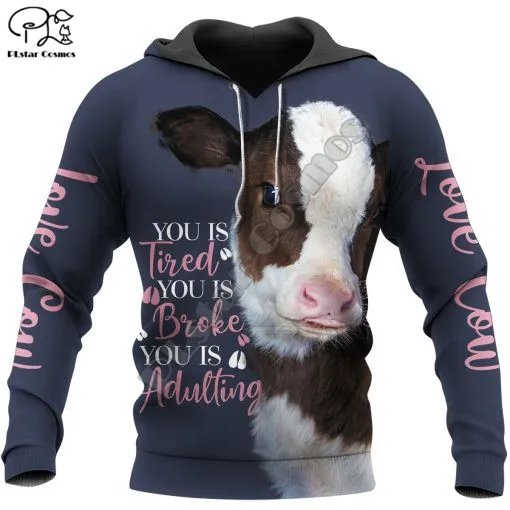 

PLstar Cosmos Beautiful Cow 3D Print Hoodies Casual Men/Women Zipper Hooded Funny Animal Unisex Brand Streetwear Apparel T4