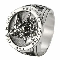Size 7-14 Cross SAINT MICHAEL PROTECT US Ring 316L Stainless Steel Boys Mens New Cross Ring