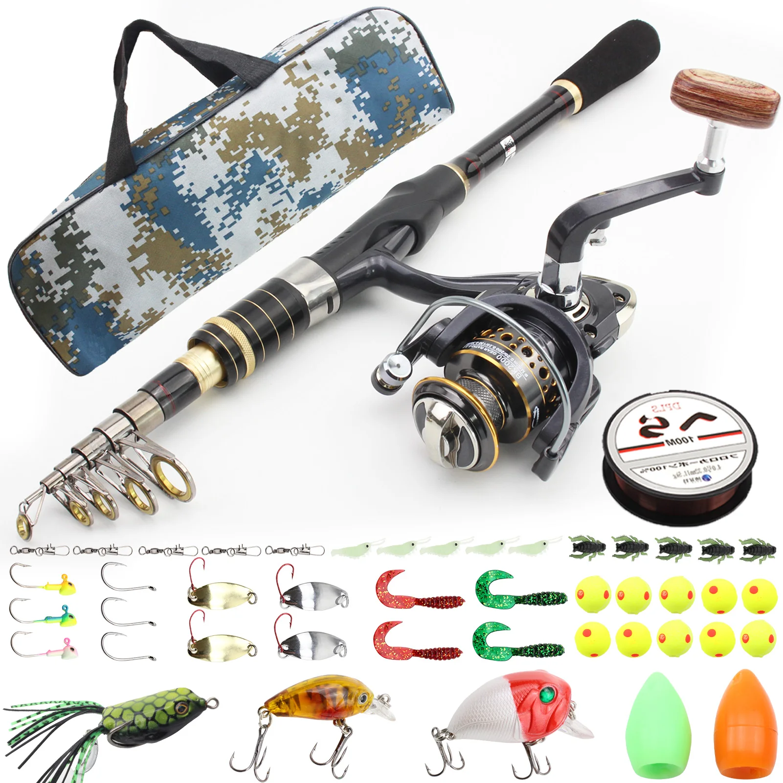 

1.8M-3.3M Carbon Portable Fishing rod Spinning Rod and Reel set Soft bait Fish hook bag Rod Reel Combos sea Novice fishing rod