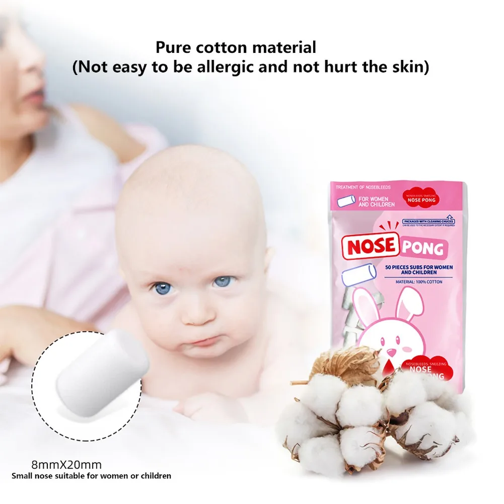 50 Capsules Nose Blood Stop Bobbin Child Nose Bleeding Runny Nose Nose Spray Degreasing Children Big People Cotton Roll