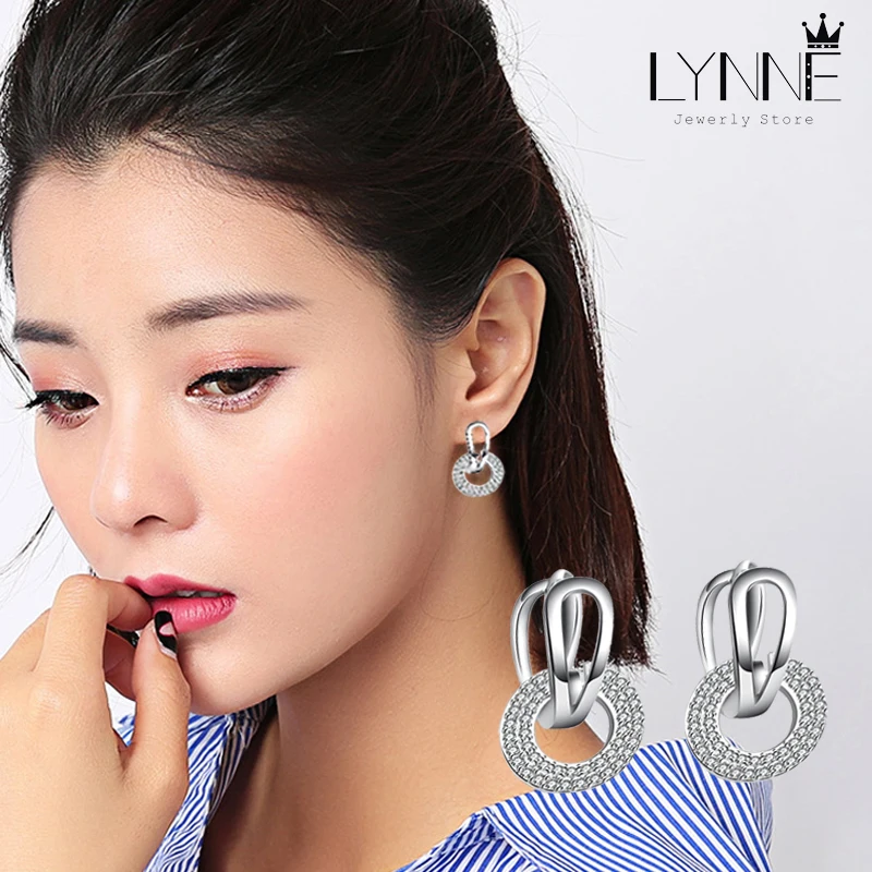 Orecchini a cerchio con pendente in zircone AAA rotondi e quadrati di nuova moda Orecchini a cerchio in argento sterling 925 con strass pregiati