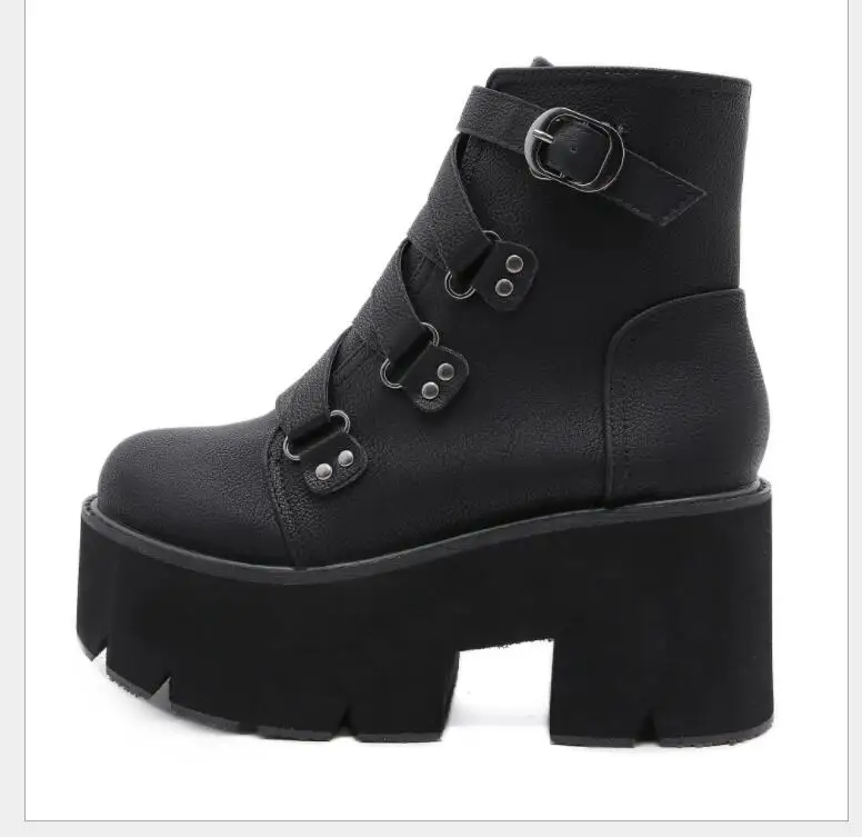 NewWomen's shoes thick high-heeled ankle boots Women Autumn Winter Fashion Lace-up Black Boots Sports Platform Heel Ladies Shoes