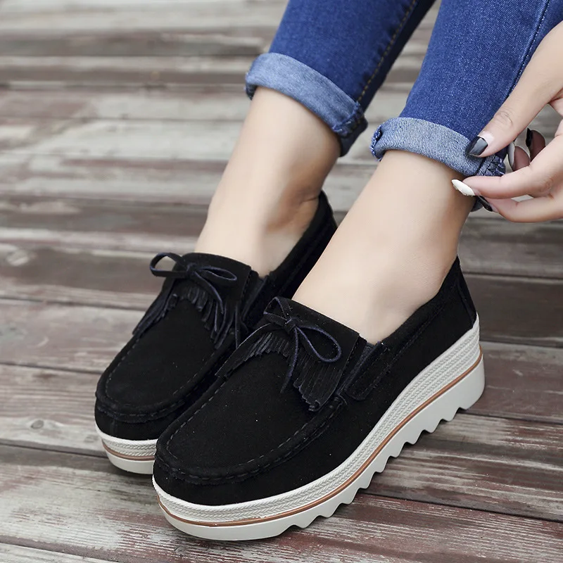 Spring Women Flats Shoes Platform Sneakers Slip On Flats Leather Suede Ladies Loafers Casual Shoes Women loafers shoes f65