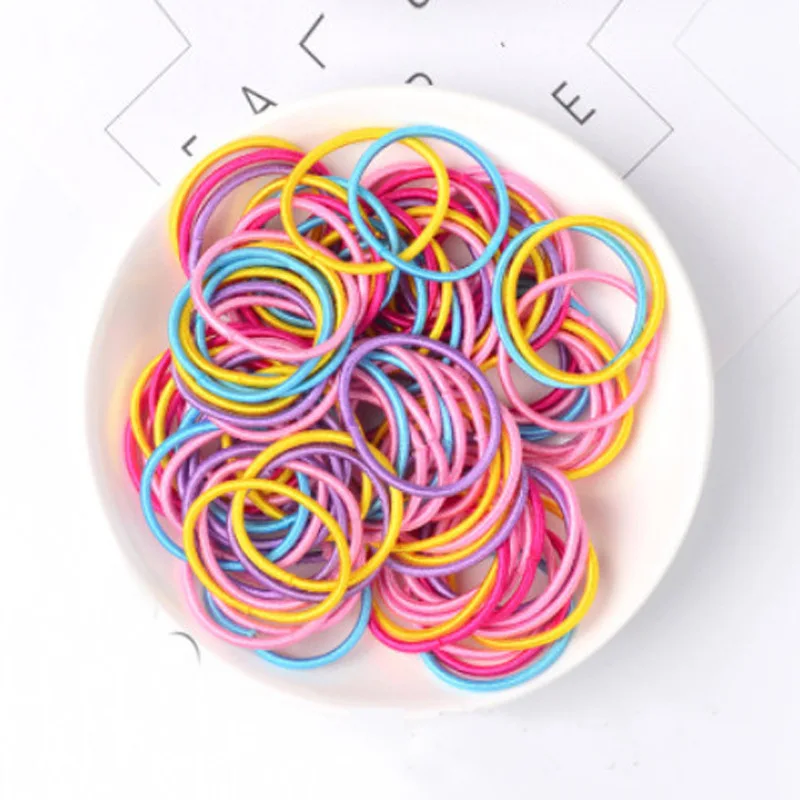 100pcs/Pack Hair Accessories Girls Rubber Bands Scrunchy Elastic Hair Bands Kids Baby Headband Decorations Ties Gum for Hair