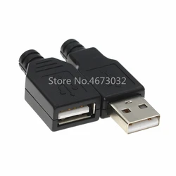 Masculino e Feminino USB 4 pinos conector de soquete, tampa de plástico preto, tipo A Kits DIY, 10pcs