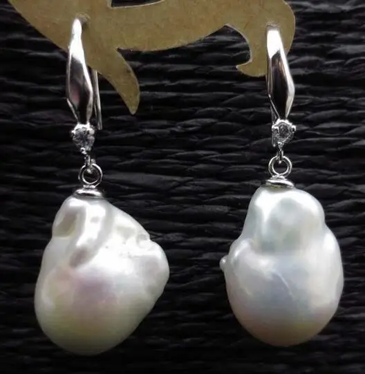 

Free Shipping baroque 13.5mm nucleated genuine freshwater pearl earring 925silver