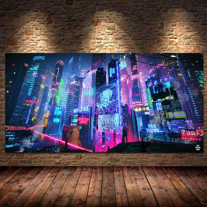 Future Steam City Sport Car Posters and Prints Game Wall Art Oil Canvas Paintings for Game Room Boys Room Bedroom Decor Unframed