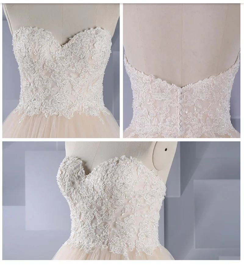 Personalizado feito de luxo a linha vestidos de casamento rede cetim appliuqe pérola beading até o chão vestido de noiva tribunal trem zíper