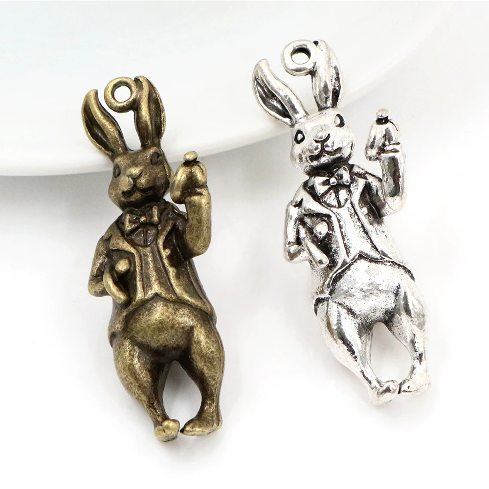 

37x14mm 3pcs Antique Bronze and Antique Silver Plated Rabbit Handmade Charms Pendant:DIY for bracelet necklace