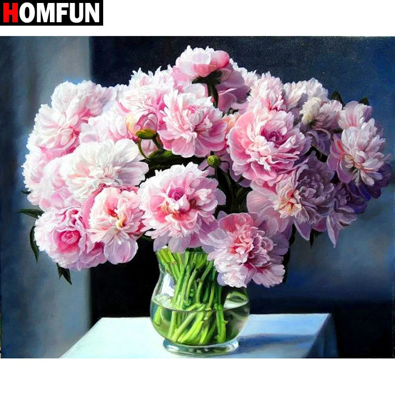 

HOMFUN Art 5D Diy Diamond Painting "Pink flower" Diamond Pictures Cross Stitch 3D Rhinestone Embroidery Home Decor A30001