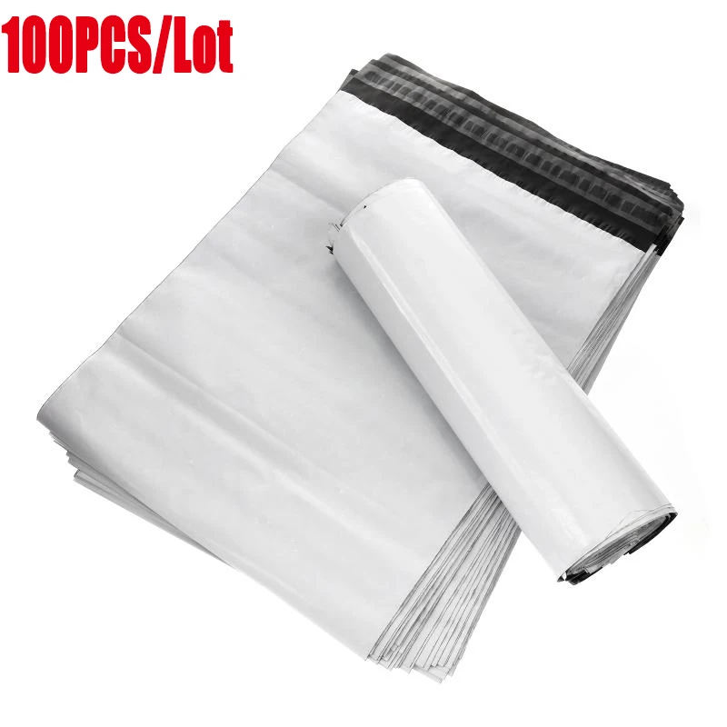 100Pcs/Lot White Poly Mailer Plastic Shipping Bags Waterproof Mailing Envelopes Self Seal Post Bags Thicken Courier Bags