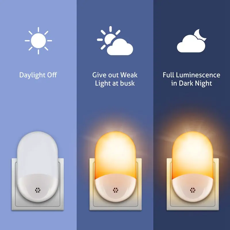 Imagem -02 - Led Night Light Sensor de Luz Controle Casa Noite Lâmpada para Crianças Sala Estar Cabeceira Auto on Off 110 v 220 v Eua ue Reino Unido