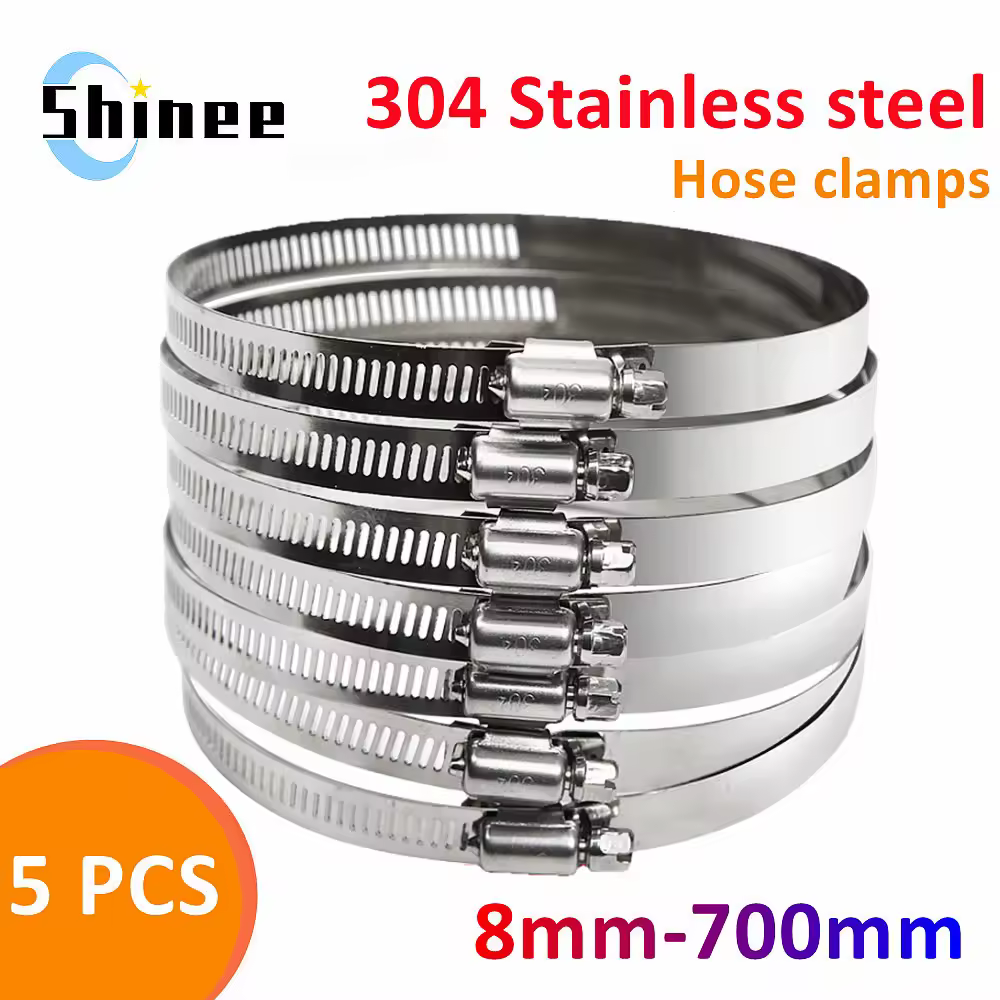 Colliers de serrage robustes en acier inoxydable, 5 pièces, 8mm-700mm, colliers de serrage pour tuyaux de carburant de voiture, entraînement à vis sans fin, Anti-oxydation Durable