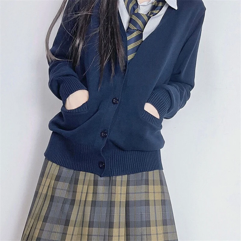 Suéter de punto de estilo japonés para estudiantes, abrigo de algodón con bolsillo, cárdigan de Color sólido, uniforme JK Sexy, dulce, 5XL