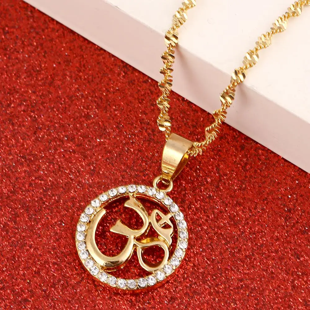 Gold Color OHM Hindu Buddhist AUM OM Pendant Necklace Hinduism India Outdoor Sport Yoga Jewelry