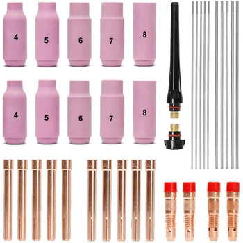 TIG welding accessories set, adapter sleeve + housing + ceramic nozzles + Tungsten electrodes for TIG welding torch WP-26 CNIM hot