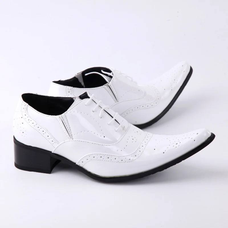 

Batzuzhi New Leather Shoes Men Pointed Toe 6.5cm Heels High Men Patent Leather Shoes White Wedding Shoes for Men, US6 to US12