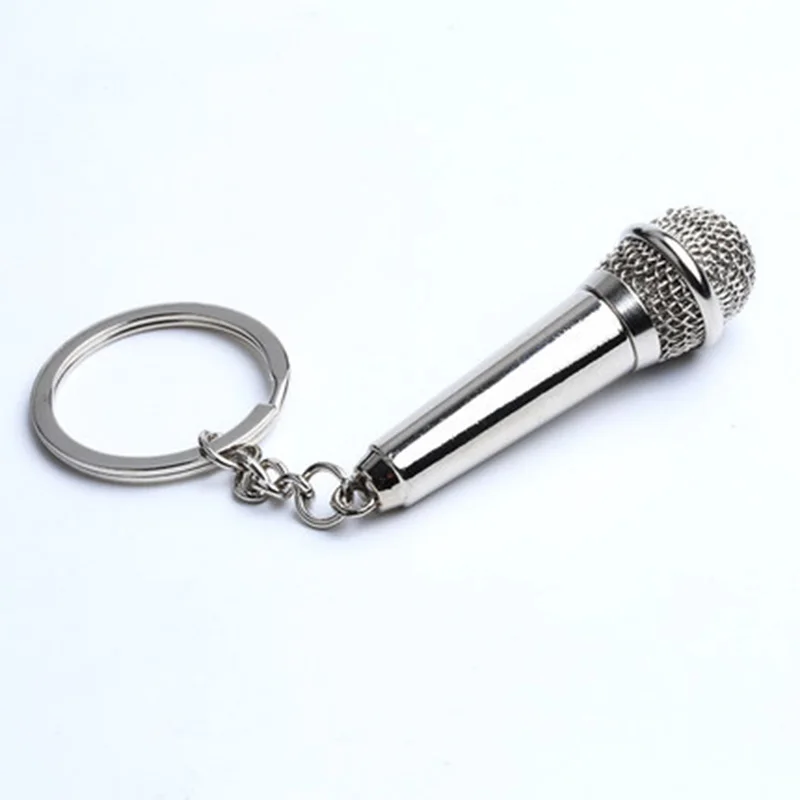 Wholesale Metal Music Key Ring 100pcs Microphone Keychains Fashion Charms Car Key Rings Holder Bag Keyring Unisex Jewelry