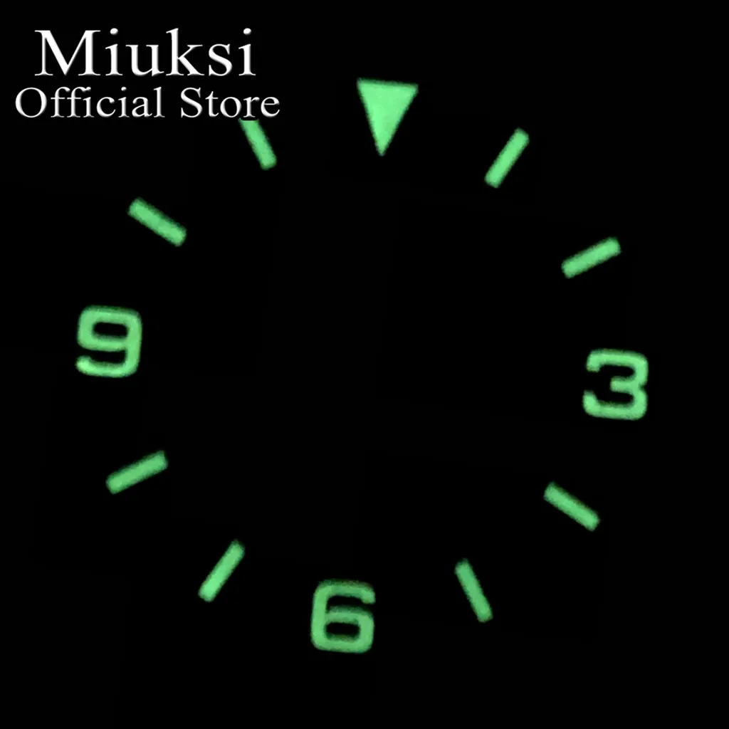 Miuksi 29mm black watch dial green luminous fit NH35 NH36 ETA2824 2836 Mingzhu DG2813 3804 Miyota 8205 8215 821A PT5000 movement