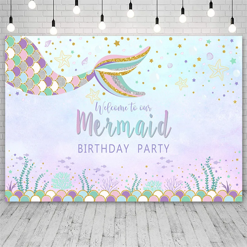 Sirenetta principessa sfondo festa di compleanno Baby Shower Studio fotografico sfondo Banner per Photo Girl photzone Decor