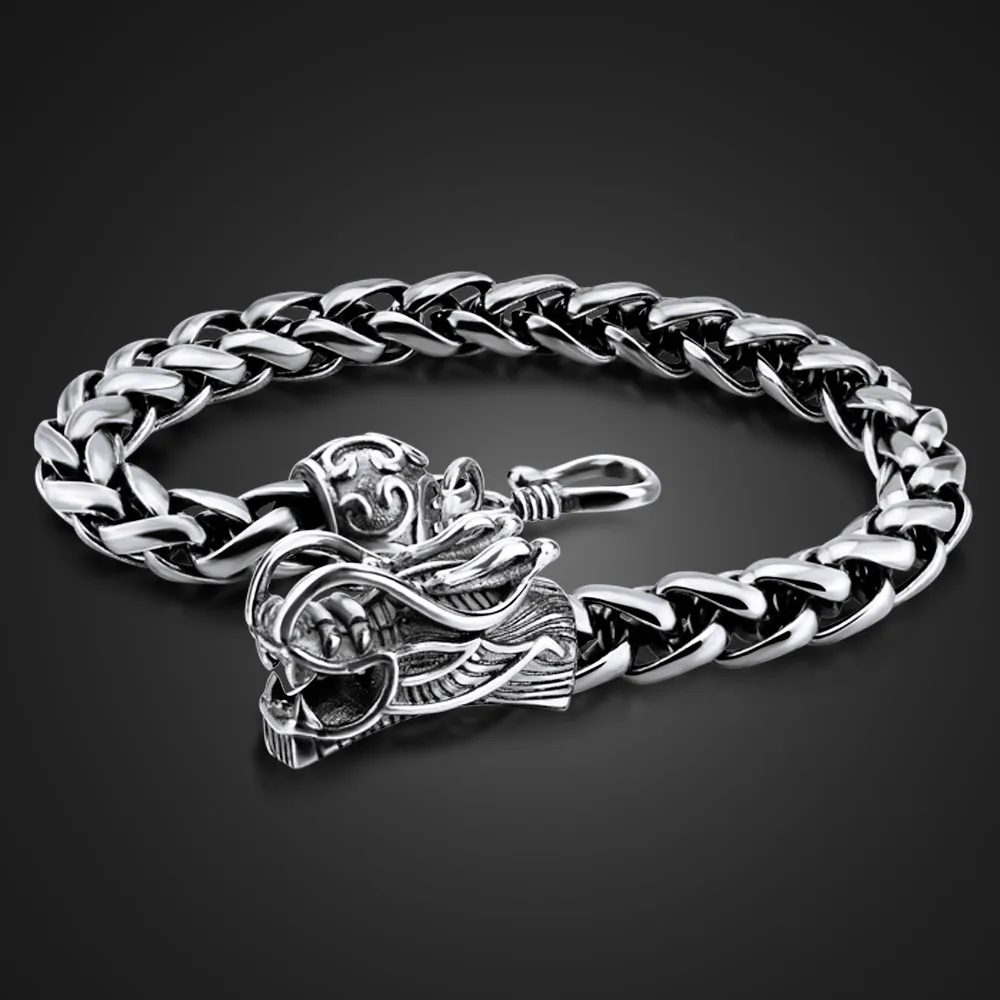 Fashion Mens 6mm Bracelet 925 Sterling Silver Bracelet Irregular Dragon Retro Fashion Male Thai Silver Jewelry Accessories