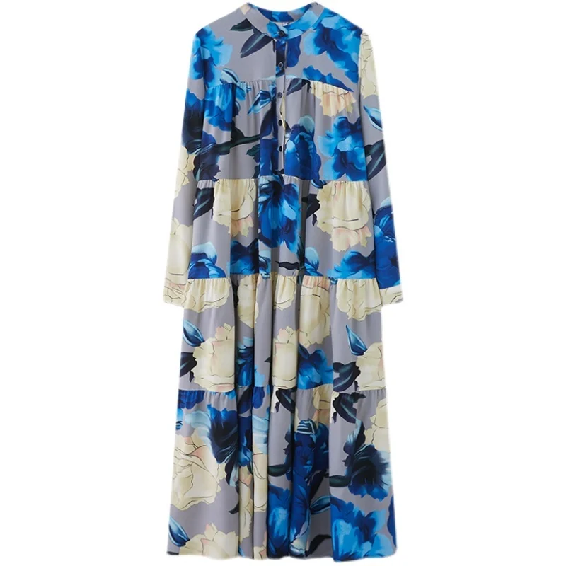 Max LuLu New 2022 Spring Women Print Design Floral Loose Dresses European Style Ladies Casual Vintage Long Vestidos Button Derss