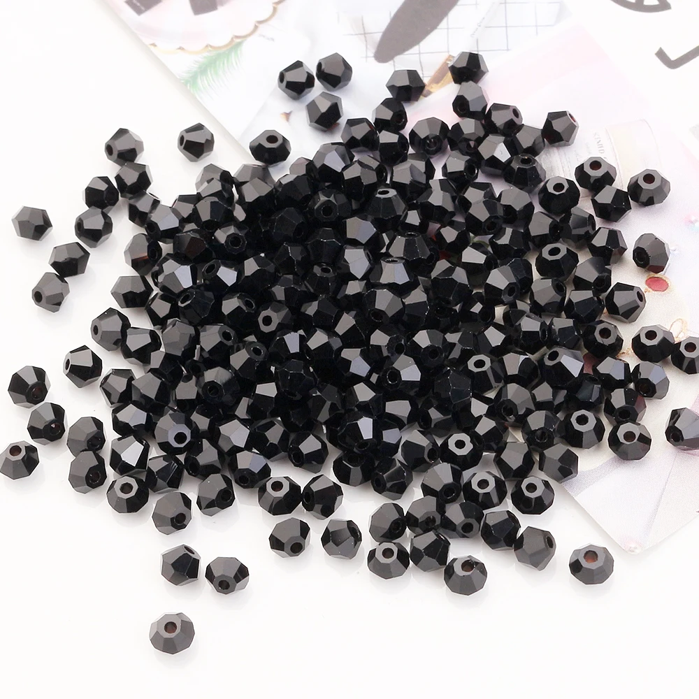 2 3 4 6 8mm Glass Crystal Bicone Beads Black Loose Spacer Faceted Beaded For Women Diy Making Jewelry Embroidery Accessories