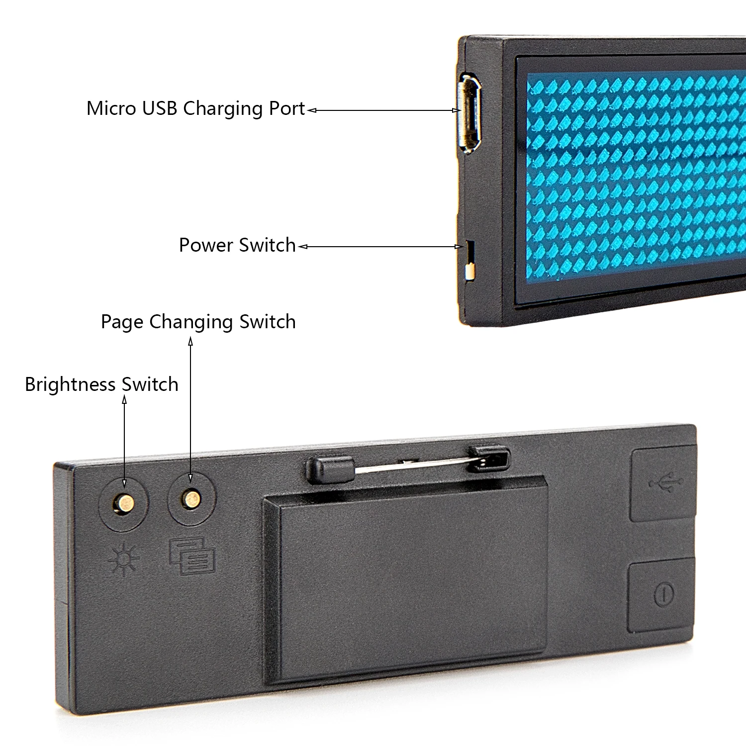 Bluetooth12 * 48 Pixel LED Name Abzeichen Display Magnet und Pin mit USB Programmierung Scrollen Tag Kompatibel Wiederaufladbare Rot/blau