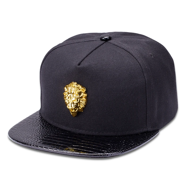 Metal Gold Lion Head  Baseball Cap Cotton Blue Red Hip Hop Rap 5 Panel Snapback Flat Brimmed Hat Women Men