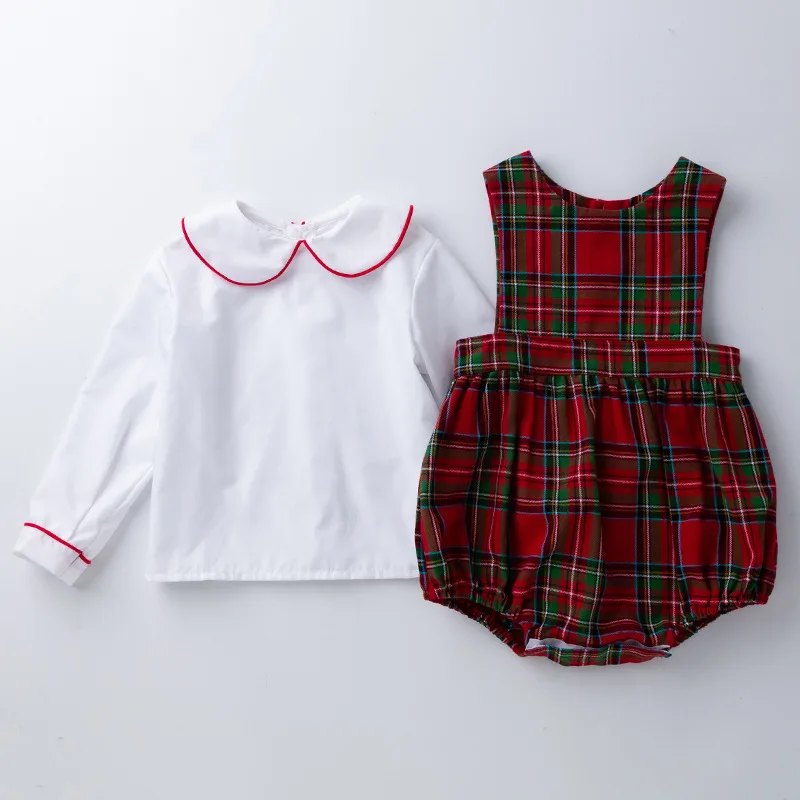 Autumn NewBaby Climbing Clothes Plaid Clothes Long Sleeve T-shirt Bodysuit 2-piece Set Christmas Clothes Toddler Boy Clothes