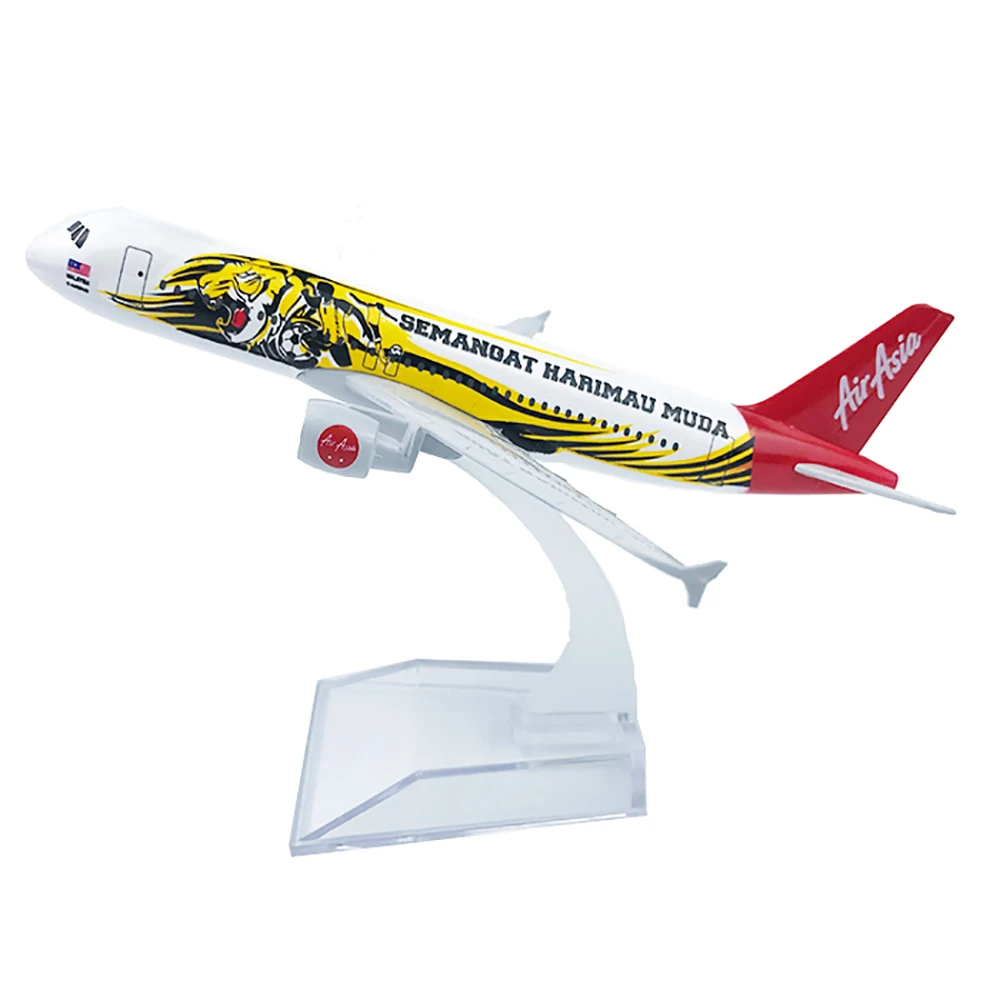 1/400 Scale Alloy Aircraft Airbus a320 Air Asia Tiger 16cm Plane Model Children Kids Gift for Collection Desk Decoration