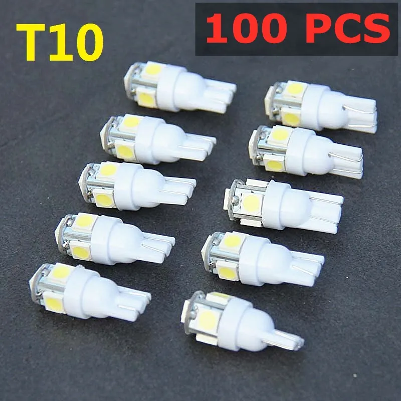 

100PCS Led Car DC 12v Lampada Light T10 5050 Super White 194 168 w5w T10 Led Parking Bulb Auto Wedge Clearance Lamp