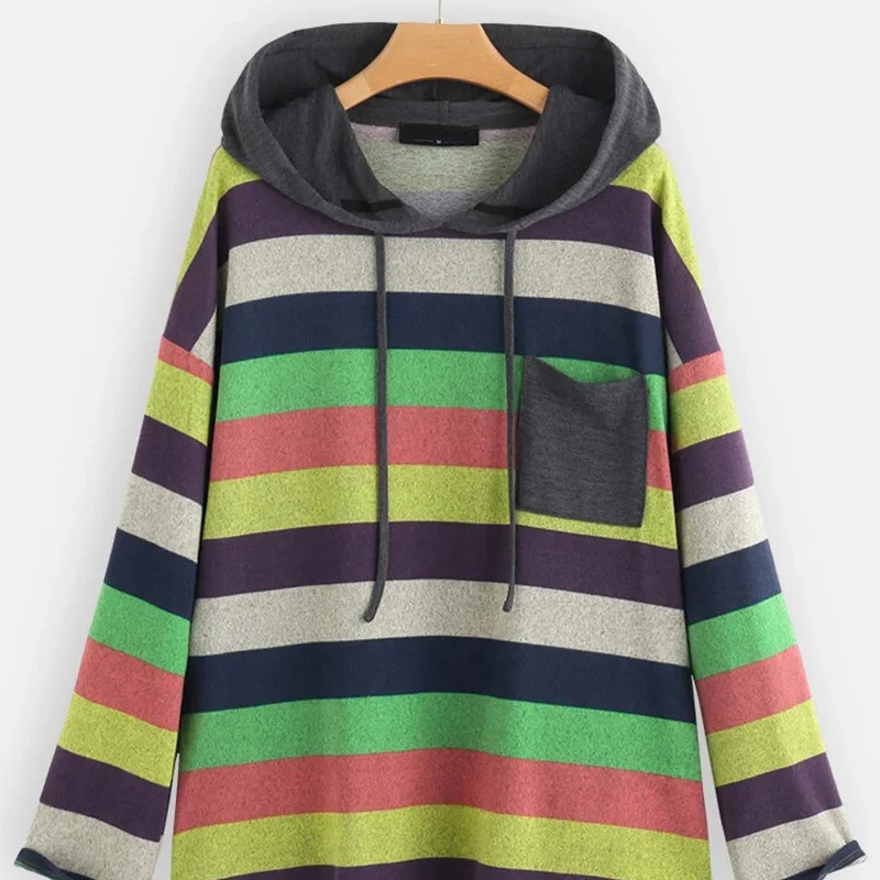 Felpe con cappuccio a righe Multicolor classiche felpe da donna allentate autunno nuovo arrivo Pullover Casual Office Lady cappotti da esterno ogni giorno