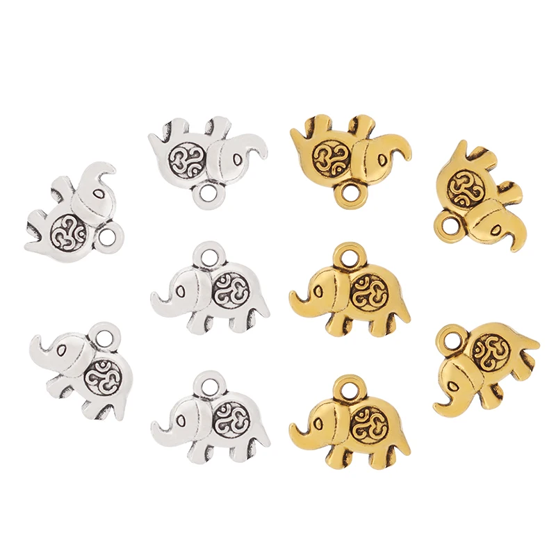 50 x Antique Silver/Gold Color 2 Sided 3D Elephant OM Symbol Charms Pendants Beads for DIY Necklace Jewelry Making Accessories