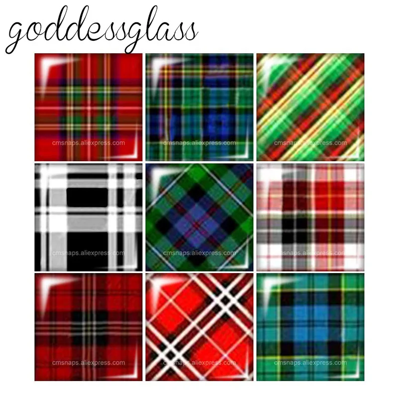 

New Red&Green Plaid grid Patterns Square 10pcs mixed 12mm/20mm/25mm/30mm photo glass cabochon demo flat back Making findings