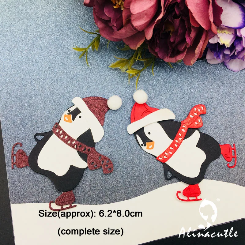 Alinacutle Metal Cutting Die Cut Skating Penguin Winter Christmas Scrapbook Paper Craft Card Album Punch Art Cutter