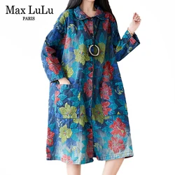 Max LuLu 2021 Autumn Fanshion European Style Loose Vintage Womens Trench Coats Casual Bohemian Windbreakers Print Long Clothes