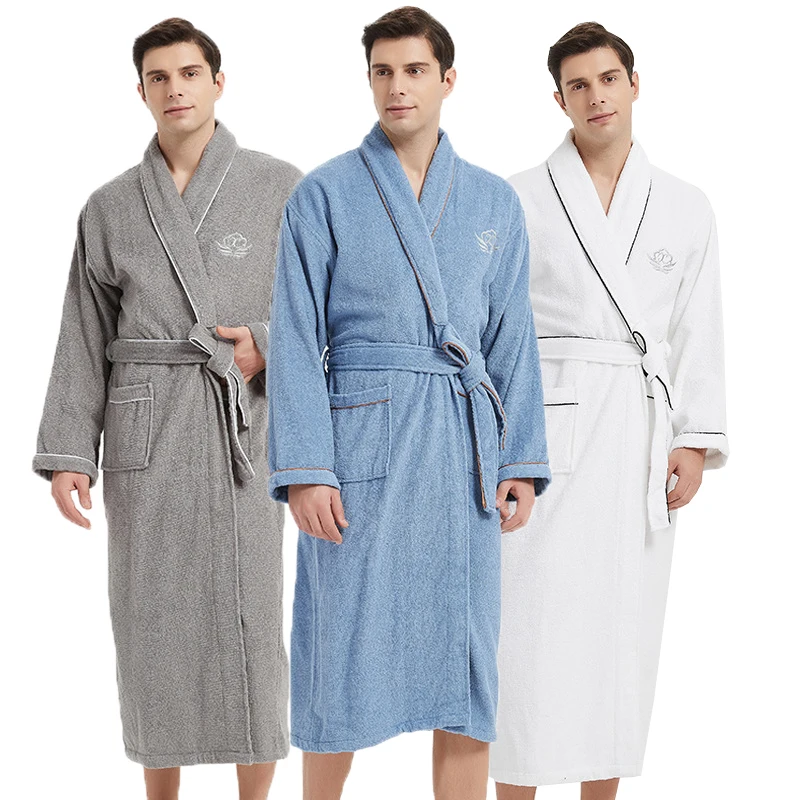 

Winter Bathrobe Men Luxury Cotton Soft Long Terry Fleece Bathrobes Warm Thickened Dressing Gown Sleepwear Nightgown Home Clothes