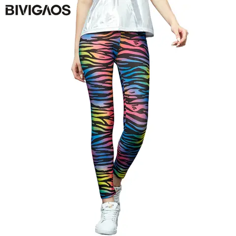 BIVIGAOS Rainbow Leopard Zebra Print Leggings Women Colourful Milk Silk Stretch Gothic Leggings Trendy Sexy Leggings Pants Women