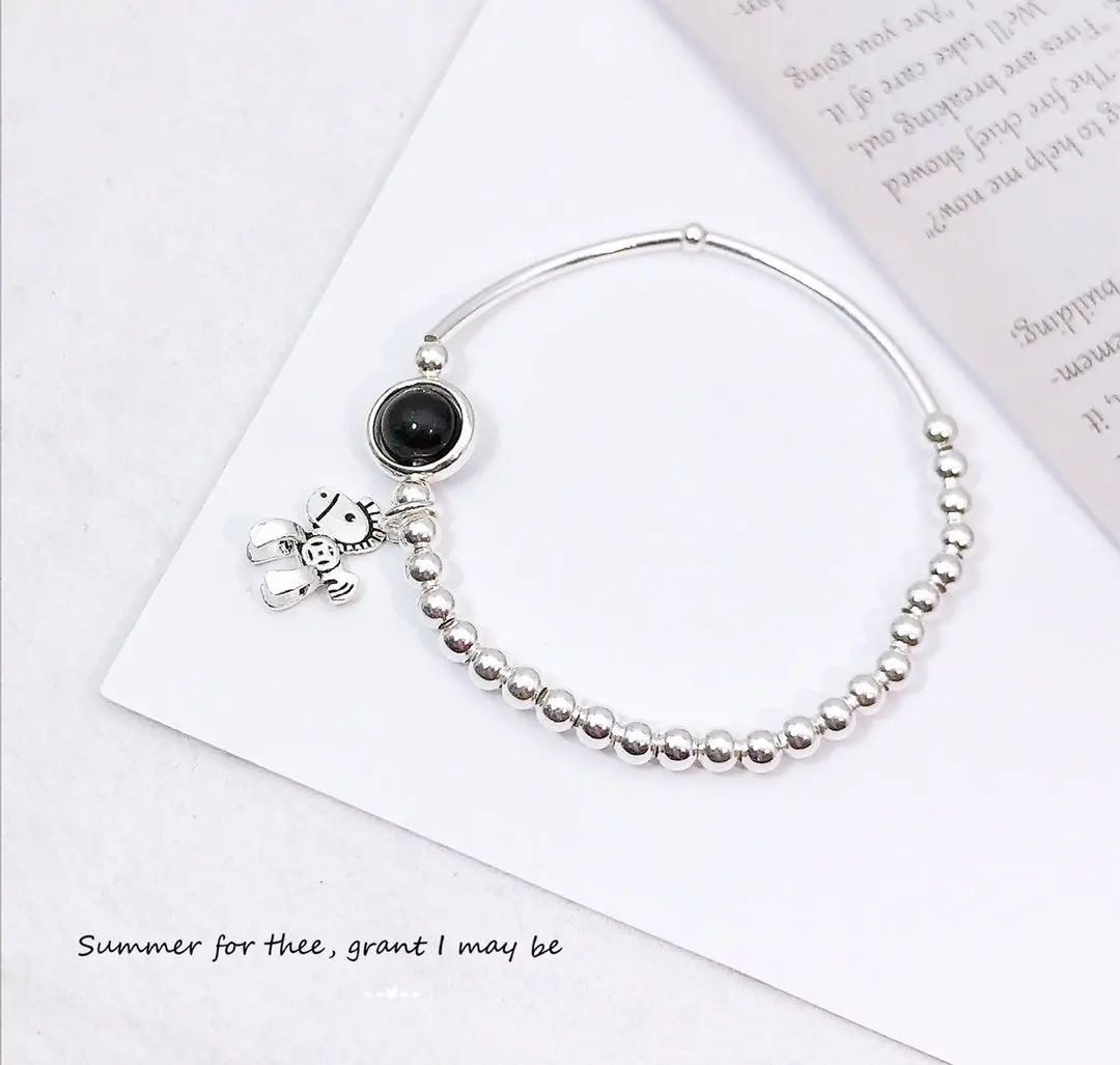 

100% Real 925 Sterling Silver Chain Charming Bracelet Embrace Stylish Obsidian Refined Trojan Fine Jewelry Nifty Silver Bead