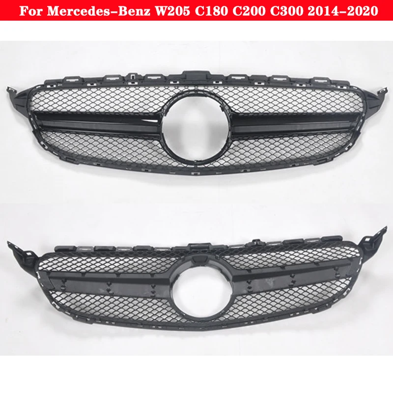 

For Mercedes-Benz C-Class W205 2014-2020 AMG C180 C200 C300 Car styling Middle grille Silver Black front bumper Center Grille