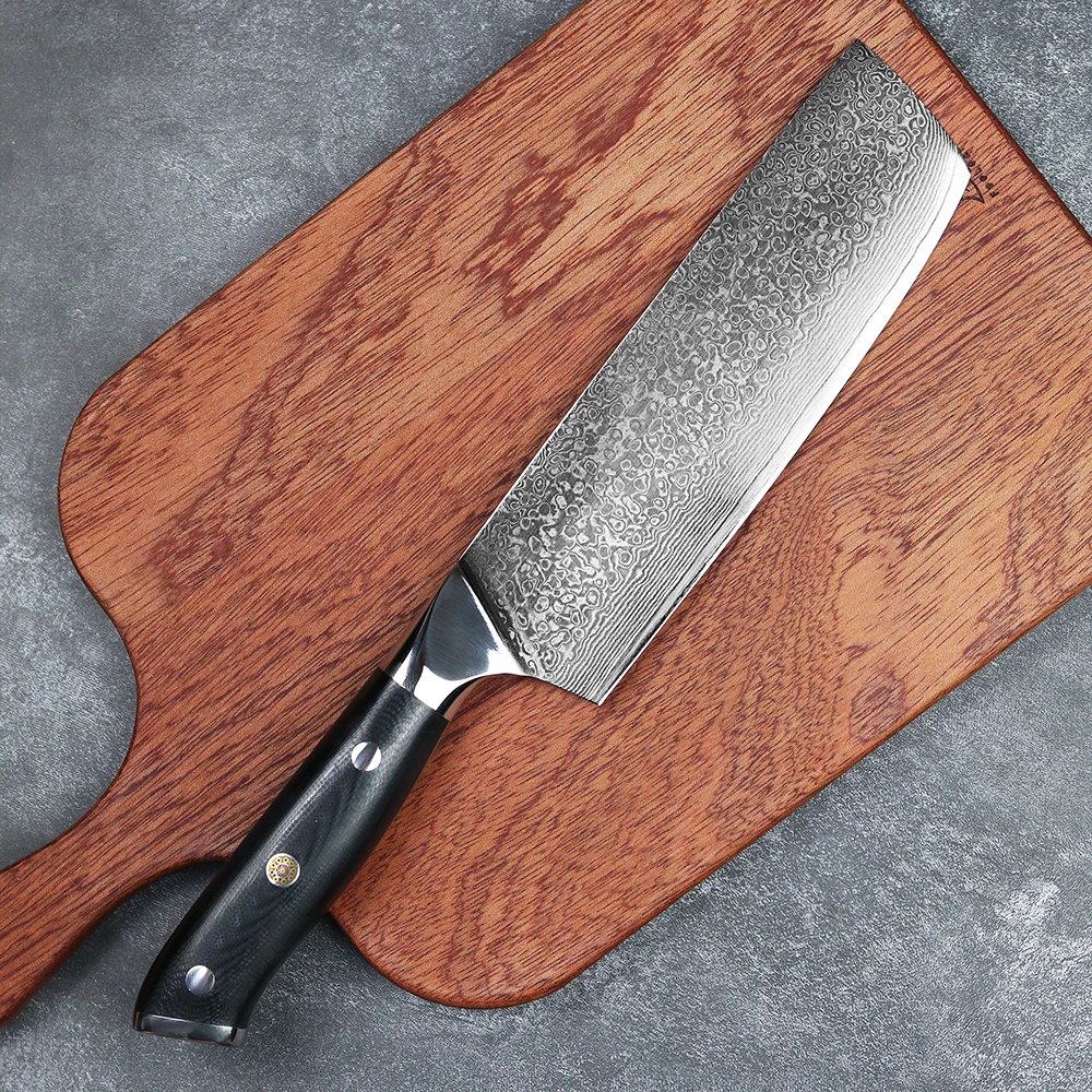 JUNSHENG 67 Layer Damascus VG10 Steel Kitchen Knife 6.5 Inch Meat Cleaver Chef's Knife G10 Handle Multi-function Nakiri Knife