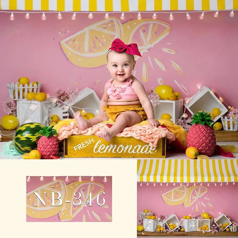 

Photo Backdrops Newborn Baby Shower Little Girl Summer Fruit Strawberry Pink White Strips Flowers Background Photography