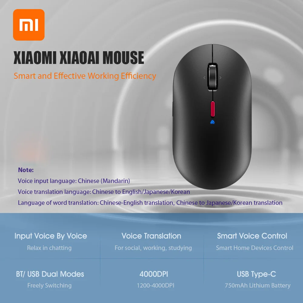 Xiaomi Mijia Xiaoai BT/2.4GHz Wireless USB Tipo-C Ricaricabile Wired Mouse Dual Mode Per Computer Portatile Del