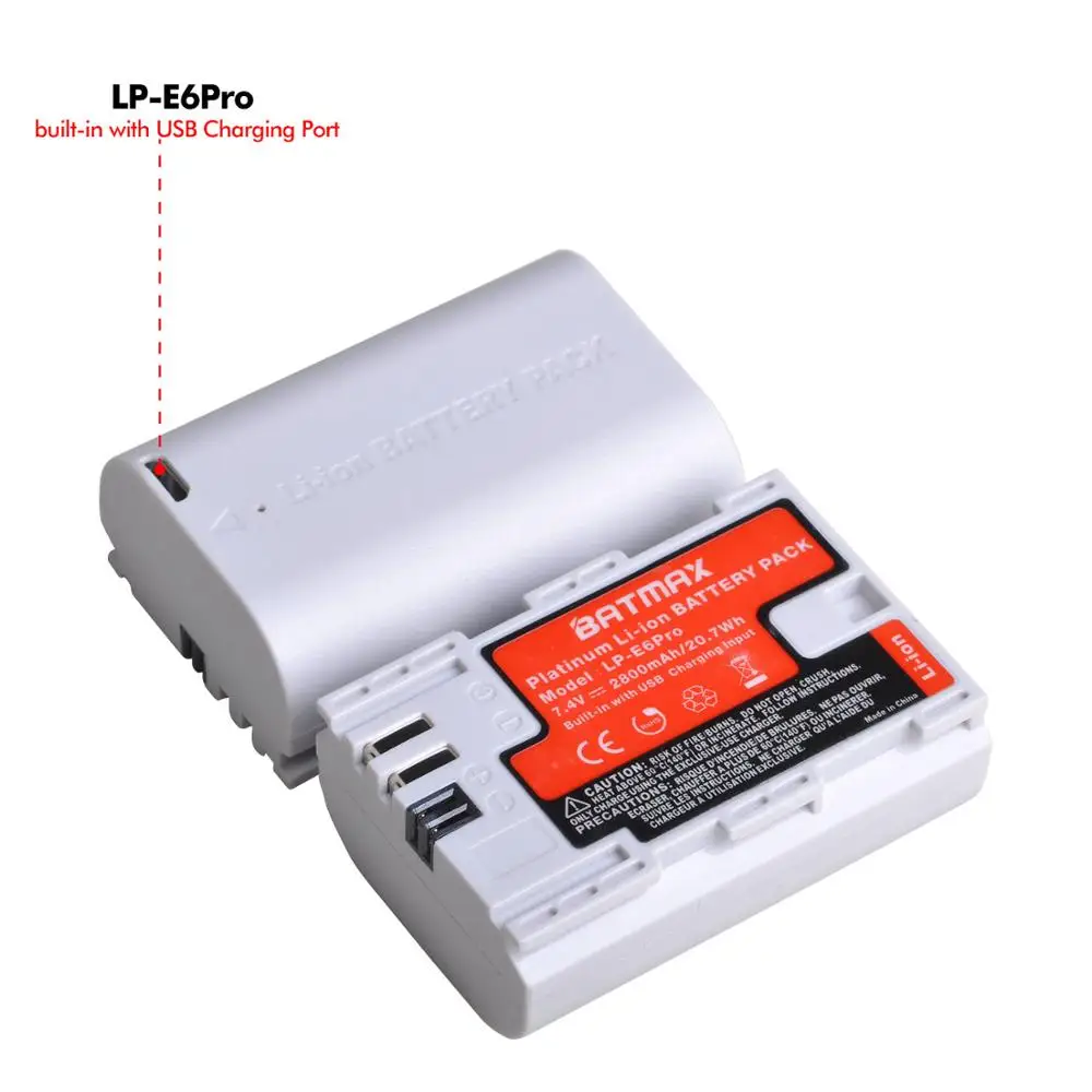 

Batmax 2800mAh USB Charging LP-E6 LP E6 LPE6 LP E6N Battery for Canon 5D Mark II III 7D 60D EOS 6D 70D 80D EOS 5DS R Cameras